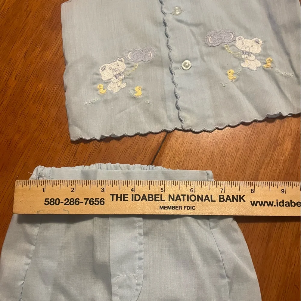 Vintage Light Blue Embroidered Teddy Bear Vest and Diaper Cover Set‎ 3-6 Months